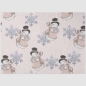 雪だるまと銀の雪片ピンクのクリスマス 薄葉紙 (正面)