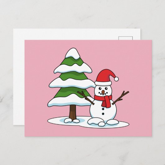 雪だるまと雪の松 シーズンポストカード (正面/裏面)