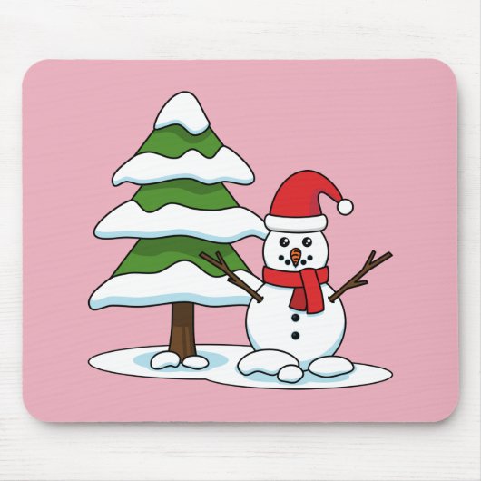 雪だるまと雪の松 マウスパッド (正面)