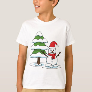 雪だるまと雪の松 Tシャツ