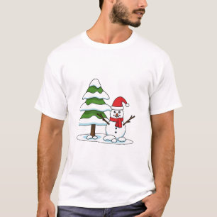 雪だるまと雪の松 Tシャツ