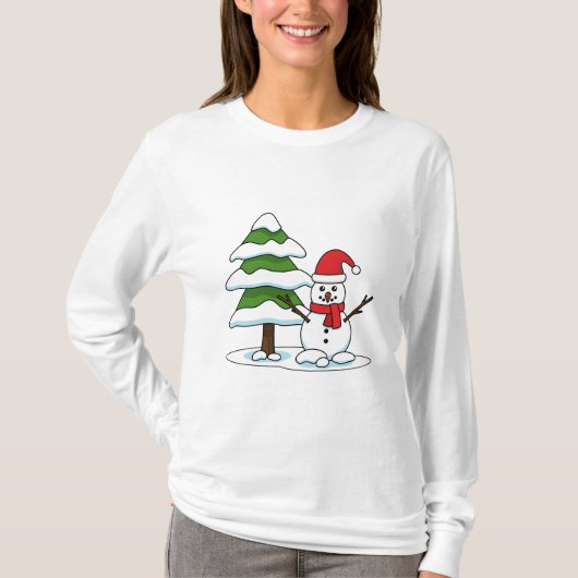 雪だるまと雪の松 Tシャツ (正面)