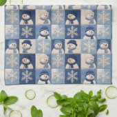雪だるまと雪の結晶のキルト柄 キッチンタオル (折り畳み)