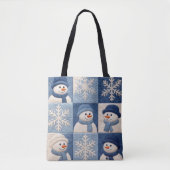 雪だるまと雪の結晶のキルト柄 トートバッグ (正面)