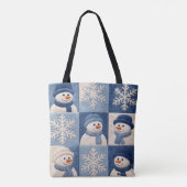 雪だるまと雪の結晶のキルト柄 トートバッグ (裏面)