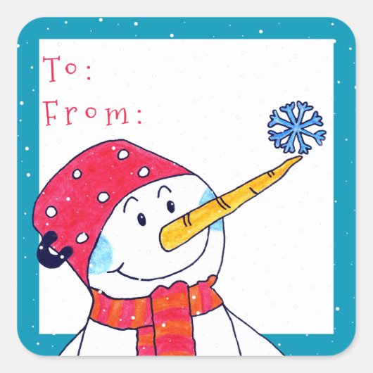 雪だるまと雪の結晶のクリスマスギフト スクエアシール (正面)