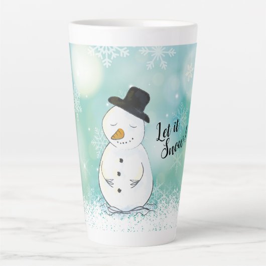 雪だるまと雪の結晶を降らせよう カフェラテマグ (正面)