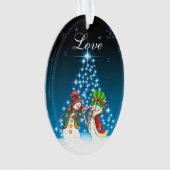 雪だるまと雪パーソナライズされた女カップルの愛 オーナメント (正面)