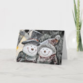 雪だるまと雪女スケッチカスタマイズ可能カード カード (正面)