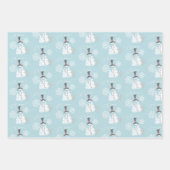 雪だるまと雪片かわいいクリスマス ラッピングペーパーシート (正面3)