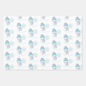 雪だるまと雪片かわいいクリスマス ラッピングペーパーシート (正面2)