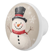 雪だるまと雪片のクリ素朴スマス セラミックノブ (右)