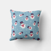 雪だるまと雪片の青いクリスマスパターン クッション (裏面)