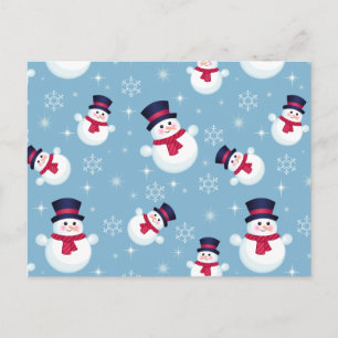 雪だるまと雪片の青いクリスマスパターン シーズンポストカード