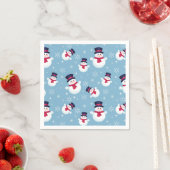 雪だるまと雪片の青いクリスマスパターン スタンダードカクテルナプキン (インサイチュ)