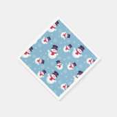 雪だるまと雪片の青いクリスマスパターン スタンダードカクテルナプキン (角)