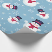雪だるまと雪片の青いクリスマスパターン ラッピングペーパー (角)