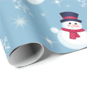 雪だるまと雪片の青いクリスマスパターン ラッピングペーパー (ロールコーナー)