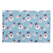 雪だるまと雪片の青いクリスマスパターン 枕カバー (裏面)