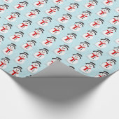 雪だるまと雪片の青いパターン ラッピングペーパー (角)