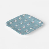 雪だるまと雪片パターンブルー紙プレート ペーパープレート (傾斜あり)