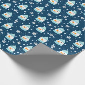 雪だるまと雪片パターン ラッピングペーパー (角)