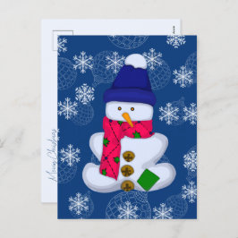 雪だるまと雪片。メリークリスマス シーズンポストカード