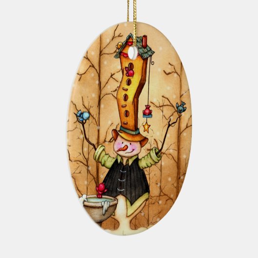 雪だるまと鳥の友人クリスマスオーナメント セラミックオーナメント (右)