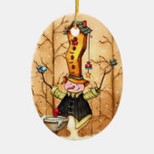 雪だるまと鳥の友人クリスマスオーナメント セラミックオーナメント (正面)