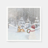 雪だるまと鹿用クリスマス花輪 スタンダードカクテルナプキン (正面)