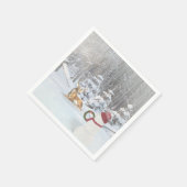 雪だるまと鹿用クリスマス花輪 スタンダードカクテルナプキン (角)