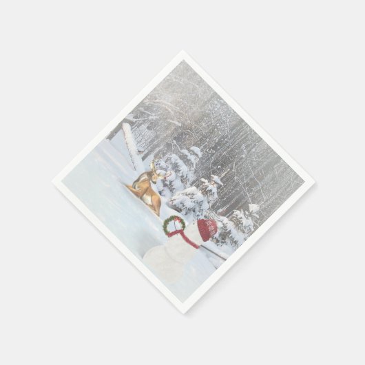雪だるまと鹿用クリスマス花輪 スタンダードカクテルナプキン (角)