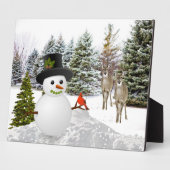 雪だるまと鹿/ウィンターシーズンホームデコール フォトプラーク (側面)