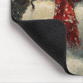 雪だるまと（鳥）ショウジョウコウカンチョウ油彩画 マウスパッド (コーナー)