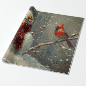 雪だるまと（鳥）ショウジョウコウカンチョウ油彩画 ラッピングペーパー (アンロールド)