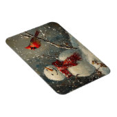 雪だるまと(鳥)ショウジョウコウカンチョウ油絵柔軟 マグネット (右側)