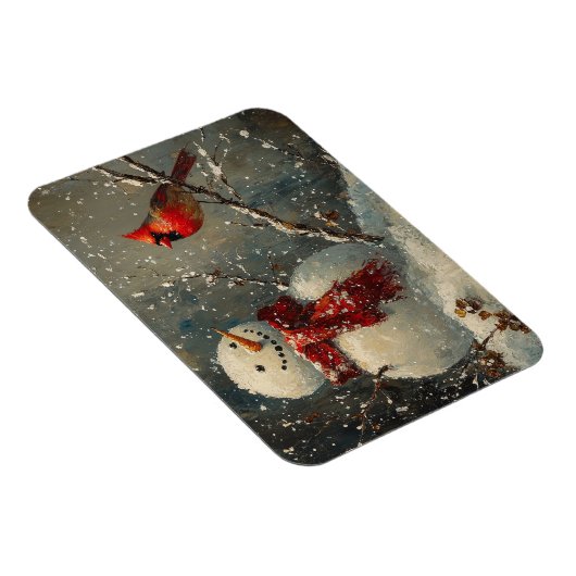 雪だるまと(鳥)ショウジョウコウカンチョウ油絵柔軟 マグネット (右側)
