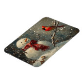 雪だるまと(鳥)ショウジョウコウカンチョウ油絵柔軟 マグネット (左側)