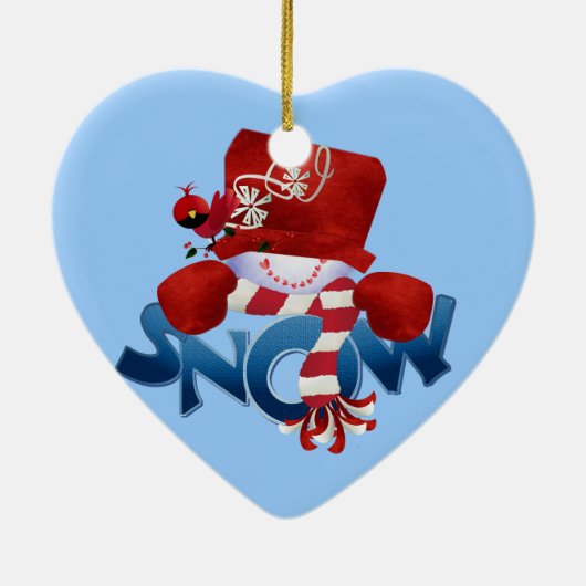 雪だるまと(鳥)ショウジョウコウカンチョウ2キープサクオーナメント セラミックオーナメント (裏面)