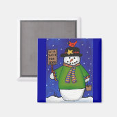 雪だるまと（鳥）ショウジョウコウカンチョウ – クリスマスマグネット マグネット (正面/裏面)