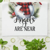 雪だるまと(鳥)ショウジョウコウカンチョウwithエンジェル引用文 キッチンタオル (折り畳み)