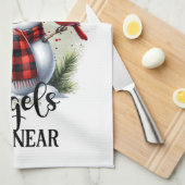 雪だるまと(鳥)ショウジョウコウカンチョウwithエンジェル引用文 キッチンタオル (四つ折り)