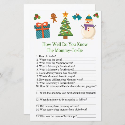 雪だるまどのようにベビーシャワーゲームを知っている (正面/裏面)