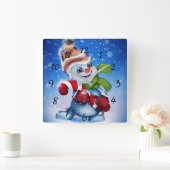 雪だるまにスカーフ スクエア壁時計 (ホーム)