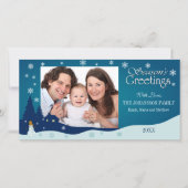 雪だるまのあるホリデー・ウィンター・ランドスケープの写真カード シーズンカード (正面)