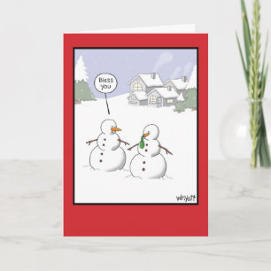 雪だるまのくしゃみのクリスマスのユーモアの挨拶状 シーズンカード