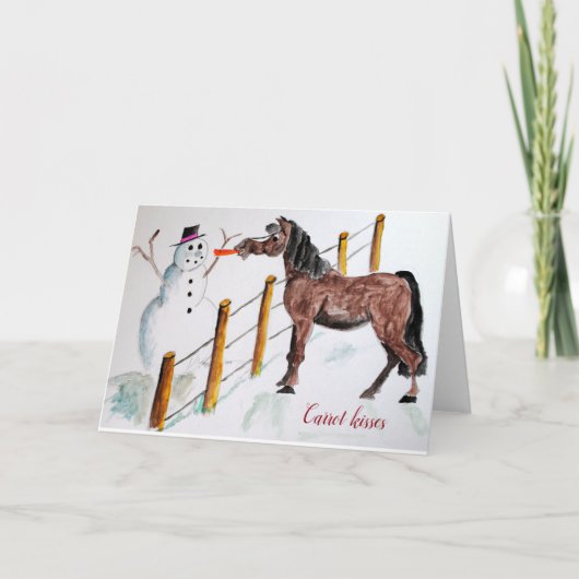 雪だるまのそばに立つ馬 シーズンカード (正面)