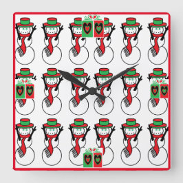 雪だるまのアクリル製クリスマスウォールクロック スクエア壁時計