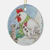 雪だるまのオンドリ、アライグマおよびバニーの野性生物の芸術 セラミックオーナメント (左)