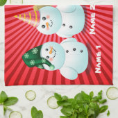雪だるまのカスタマイズ可能な漫画のかわいい系列 キッチンタオル (折り畳み)